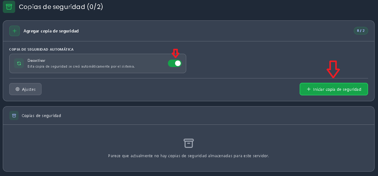 Captura de pantalla 3: Como crear Copias de Seguridad
